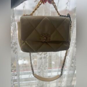 Chanel Lambskin Quilted Beige 19s Women's Bag crossbody chain clutch handbag